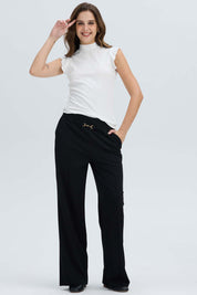 Pantalón Mujer Con Hebilla Calce Palazzo Negro