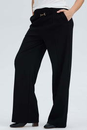 Pantalón Mujer Con Hebilla Calce Palazzo Negro