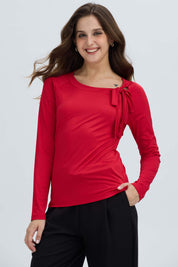Polera Mujer Abertura y Lazo Rojo Oscuro