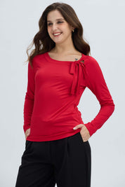 Polera Mujer Abertura y Lazo Rojo Oscuro