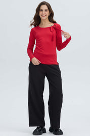 Polera Mujer Abertura y Lazo Rojo Oscuro