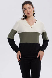 Sweater Mujer En Bloque Verde Militar