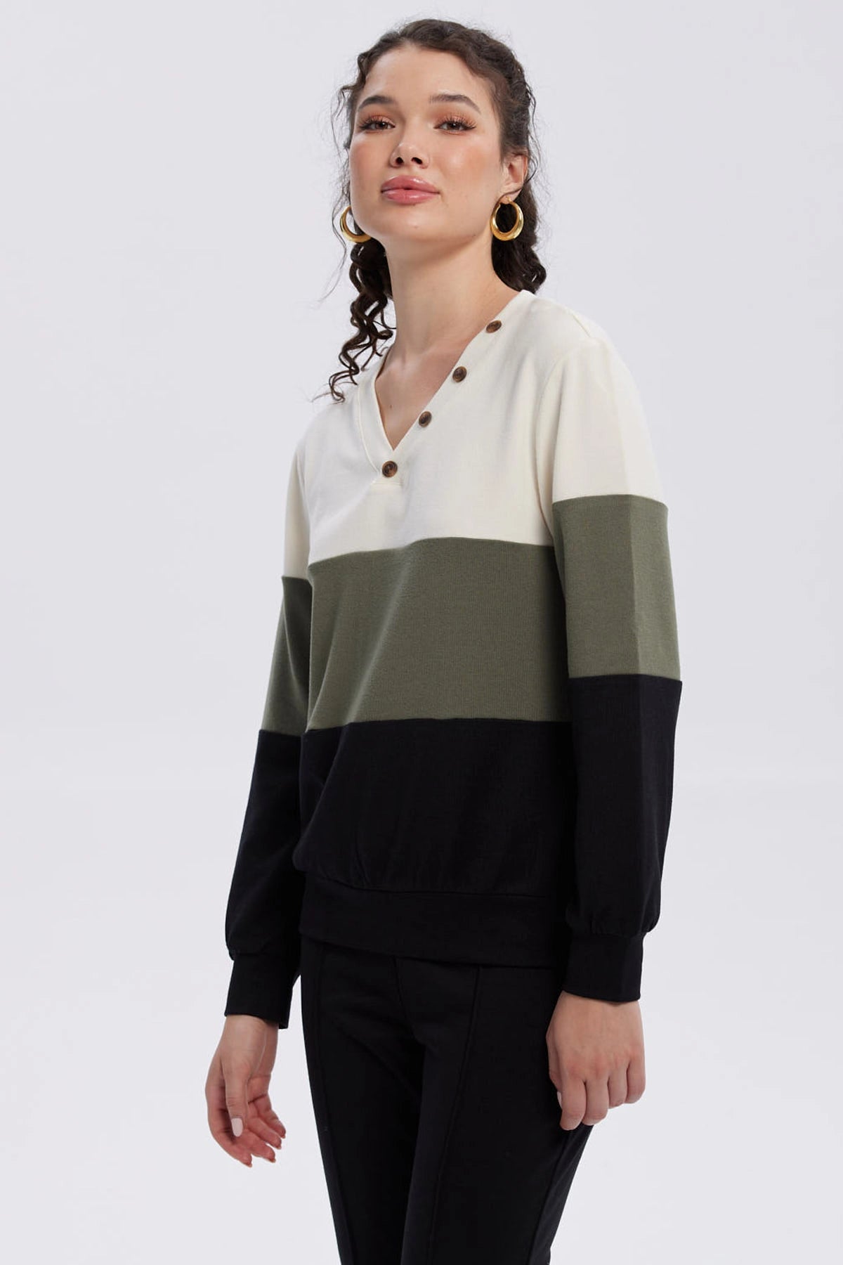 Sweater Mujer En Bloque Verde Militar