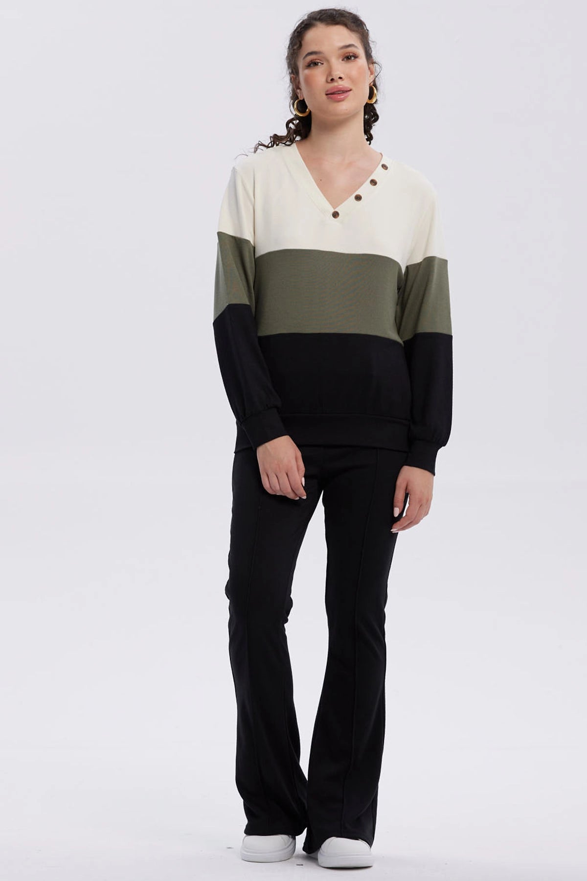 Sweater Mujer En Bloque Verde Militar