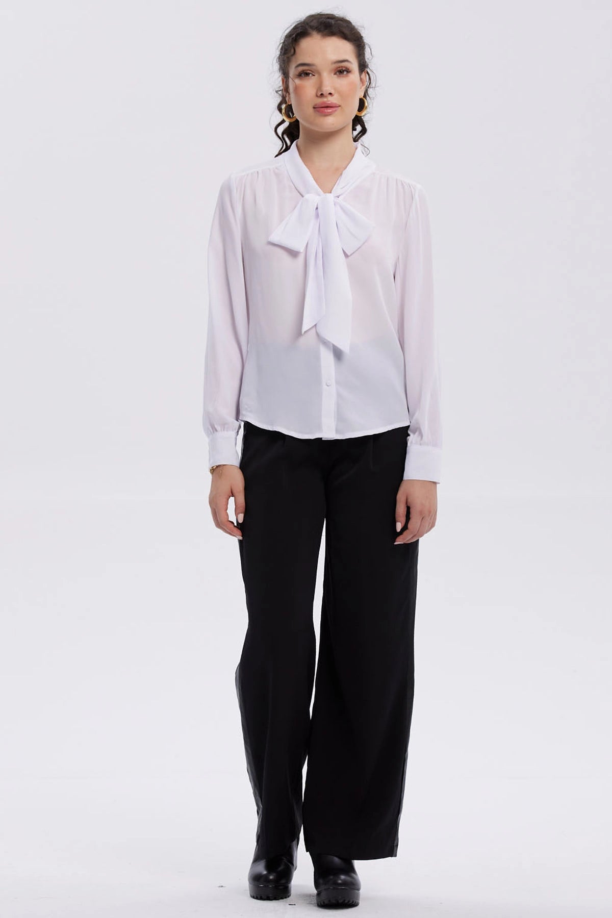 Blusa Mujer Abotonada Lisa Aplicación Blanco