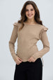 Polera Mujer Con Vuelo Rib Recogido Beige Oscuro
