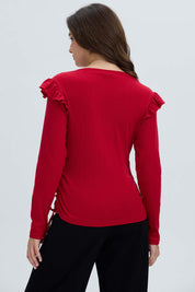 Polera Mujer Con Vuelo Rib Recogido Rojo Oscuro