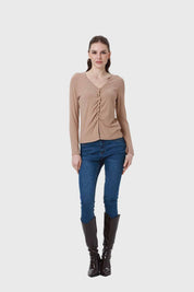 Polera Mujer Recogido Con Botones Beige