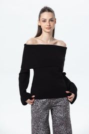 Sweater Mujer Con Bardot Negro