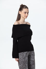 Sweater Mujer Con Bardot Negro