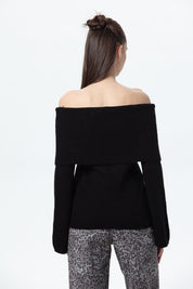 Sweater Mujer Con Bardot Negro