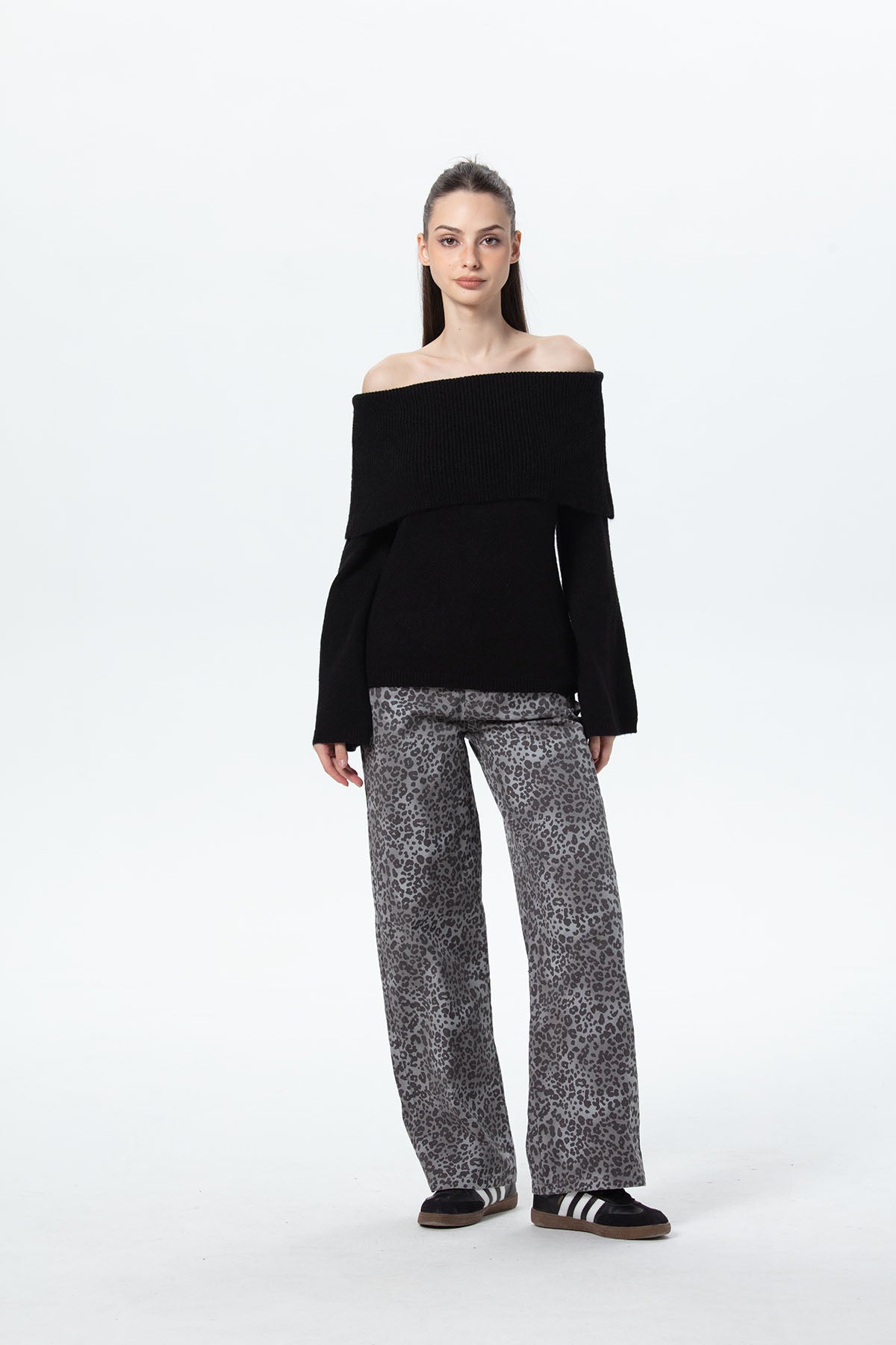Sweater Mujer Con Bardot Negro