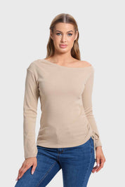 Sweater Mujer Con Bardot Beige