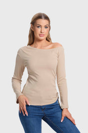 Sweater Mujer Con Bardot Beige