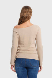 Sweater Mujer Con Bardot Beige