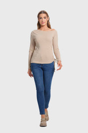 Sweater Mujer Con Bardot Beige