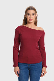 Sweater Mujer Con Bardot Rojo