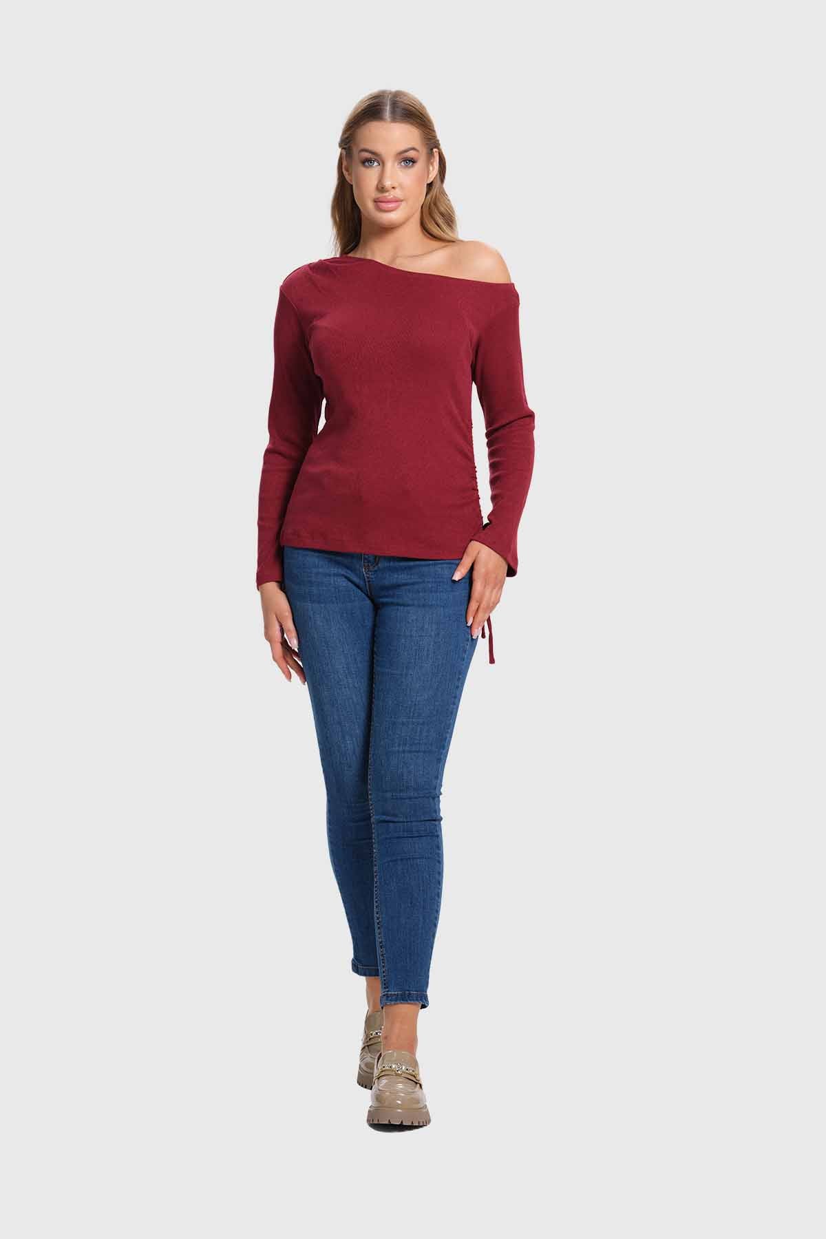 Sweater Mujer Con Bardot Rojo