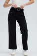 Pantalón Mujer Con Cinturón Y Bolsillos Negro