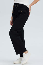 Pantalón Mujer Con Cinturón Y Bolsillos Negro