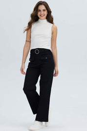 Pantalón Mujer Con Cinturón Y Bolsillos Negro