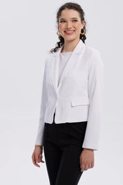Blazer Mujer Botón Bolsillos Blanco