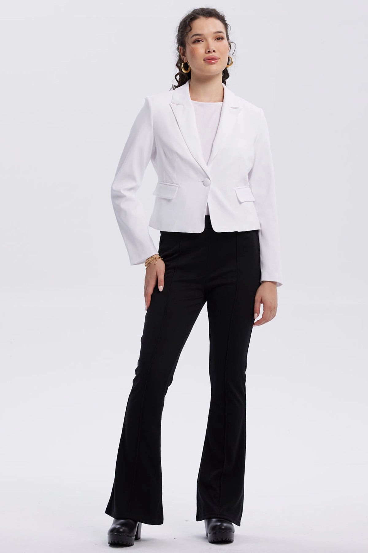 Blazer Mujer Botón Bolsillos Blanco