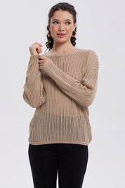Sweater Mujer Calado Casual Beige