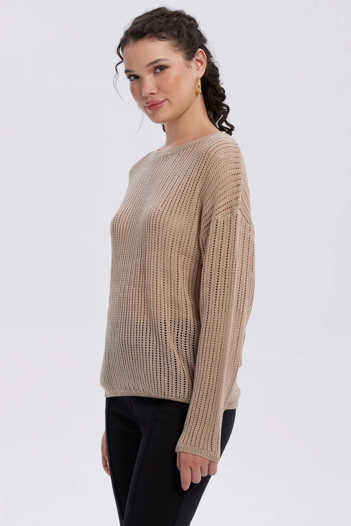 Sweater Mujer Calado Casual Beige