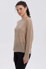 Sweater Mujer Calado Casual Beige