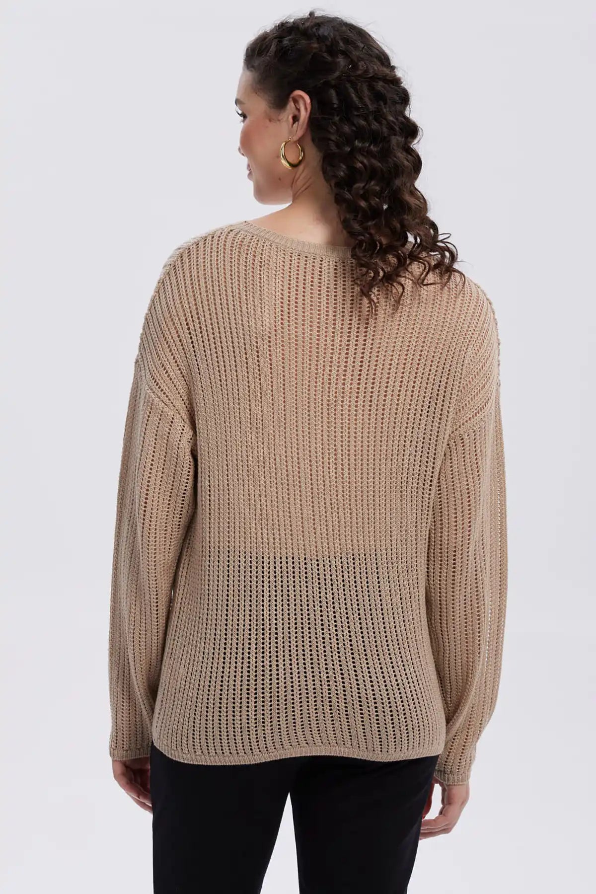 Sweater Mujer Calado Casual Beige