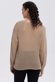 Sweater Mujer Calado Casual Beige