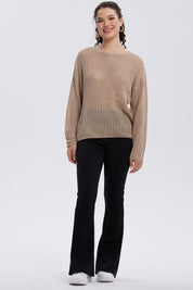 Sweater Mujer Calado Casual Beige