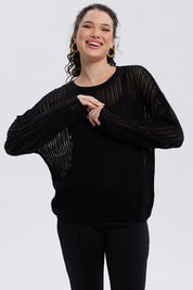 Sweater Mujer Calado Casual Negro