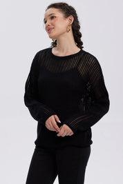 Sweater Mujer Calado Casual Negro