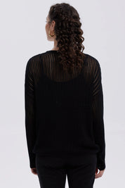 Sweater Mujer Calado Casual Negro