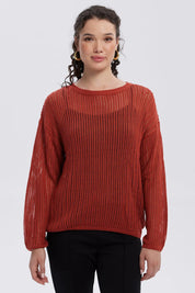 Sweater Mujer Calado Casual Terracota