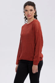 Sweater Mujer Calado Casual Terracota