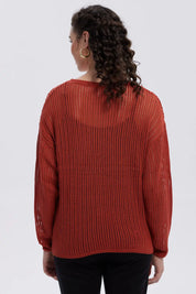 Sweater Mujer Calado Casual Terracota