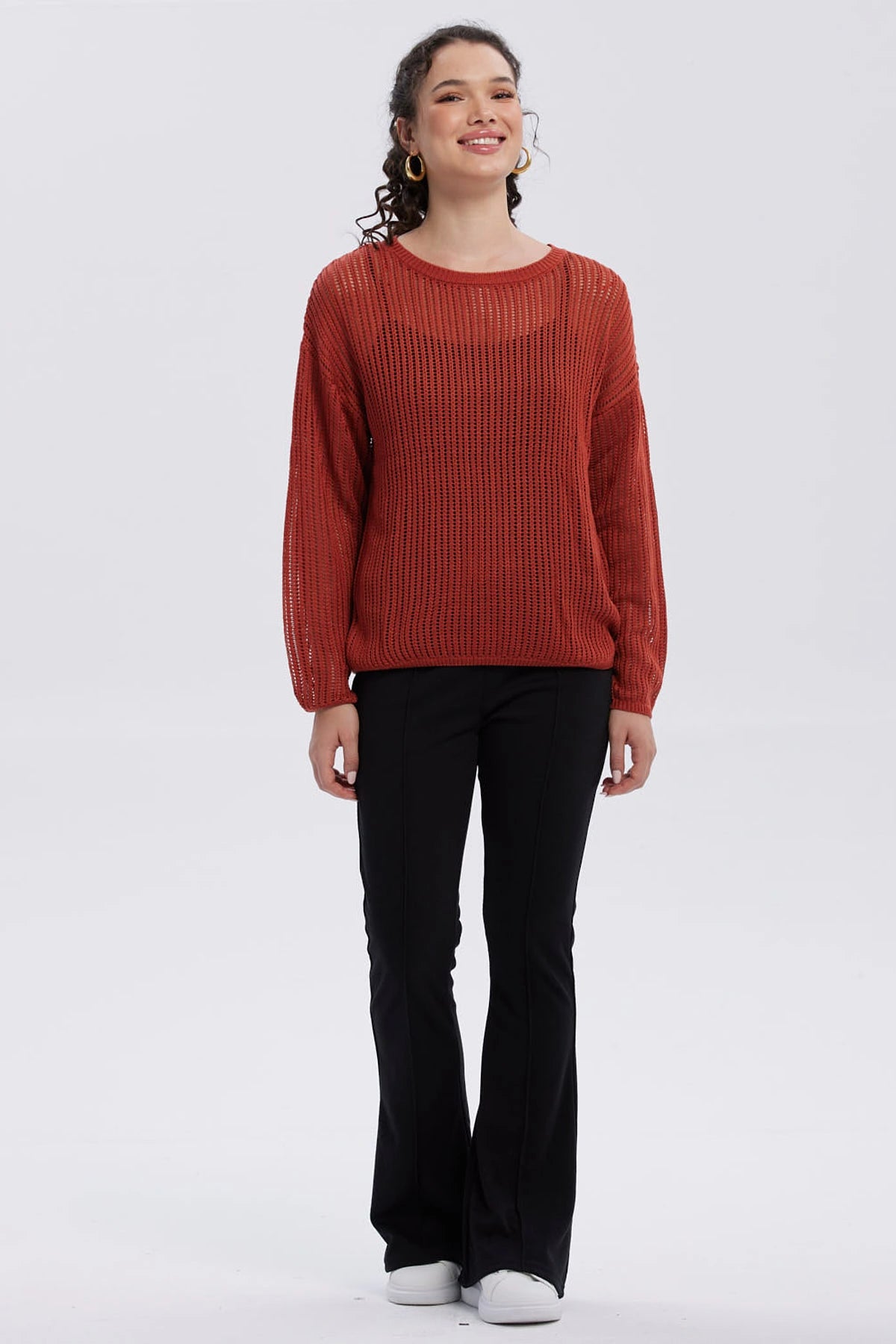 Sweater Mujer Calado Casual Terracota