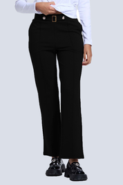 Pantalón Mujer Aplicación Hebilla Negro