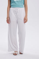 Pantalón Mujer Rib Palazzo Liso Pretina Blanco