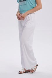 Pantalón Mujer Rib Palazzo Liso Pretina Blanco
