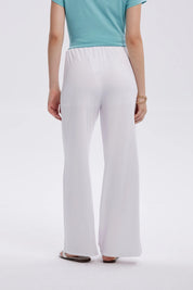 Pantalón Mujer Rib Palazzo Liso Pretina Blanco