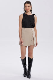 Falda Mujer Botones Costado Beige
