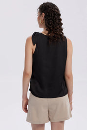 Blusa Mujer Satinada Aplicación Nudo Negro