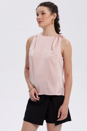 Blusa Mujer Satinada Aplicación Nudo Palo Rosa