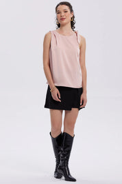Blusa Mujer Satinada Aplicación Nudo Palo Rosa