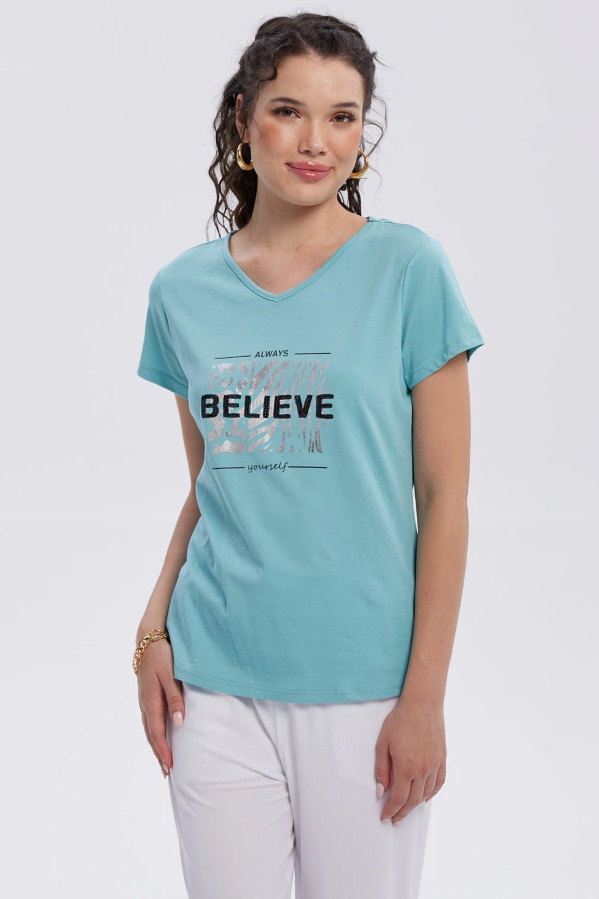 Polera Mujer Print Aplicación Folia Aqua