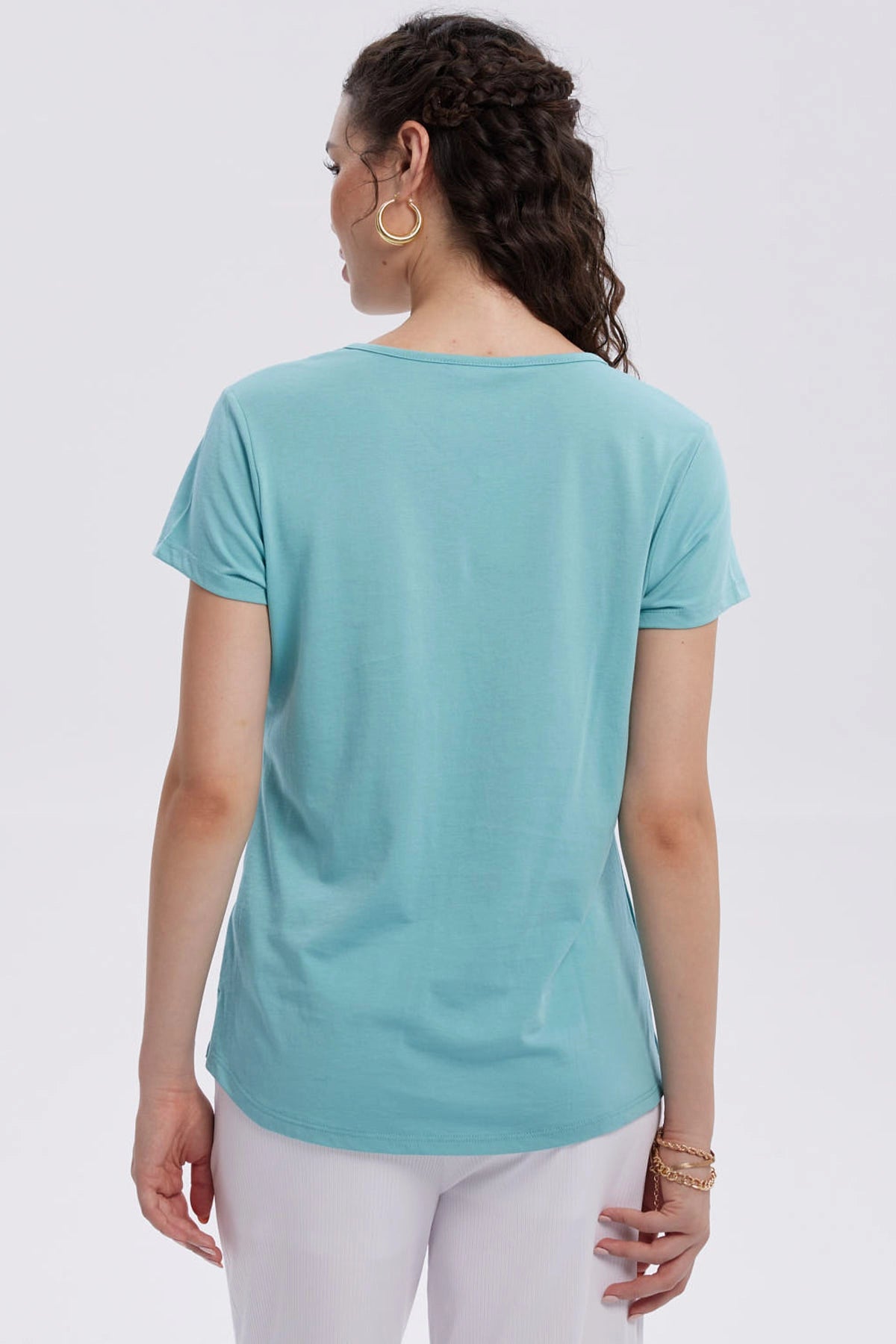 Polera Mujer Print Aplicación Folia Aqua
